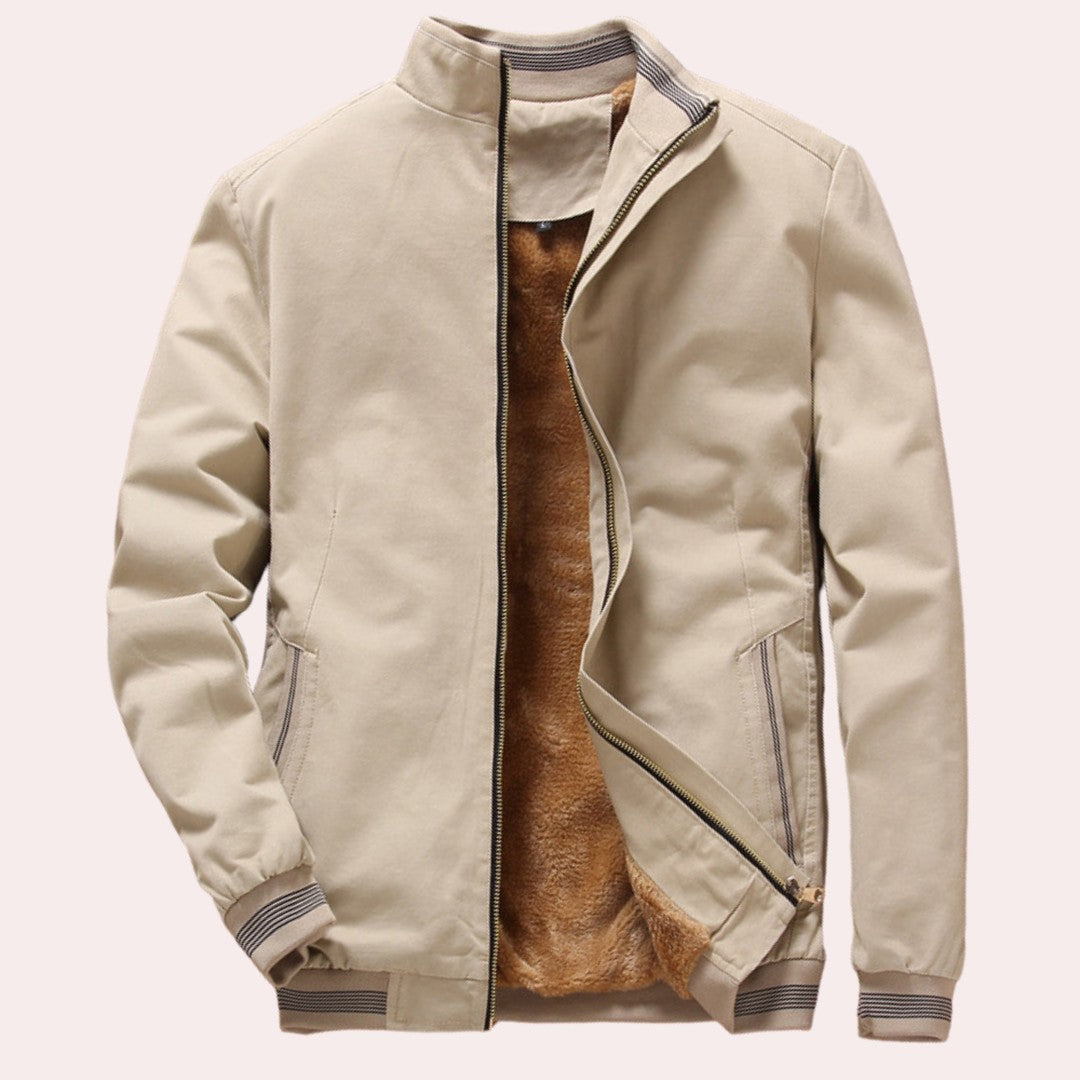 Alderbrook - Plush-Lined Bomber Jacket Ribbed Stand Collar Zip Front
