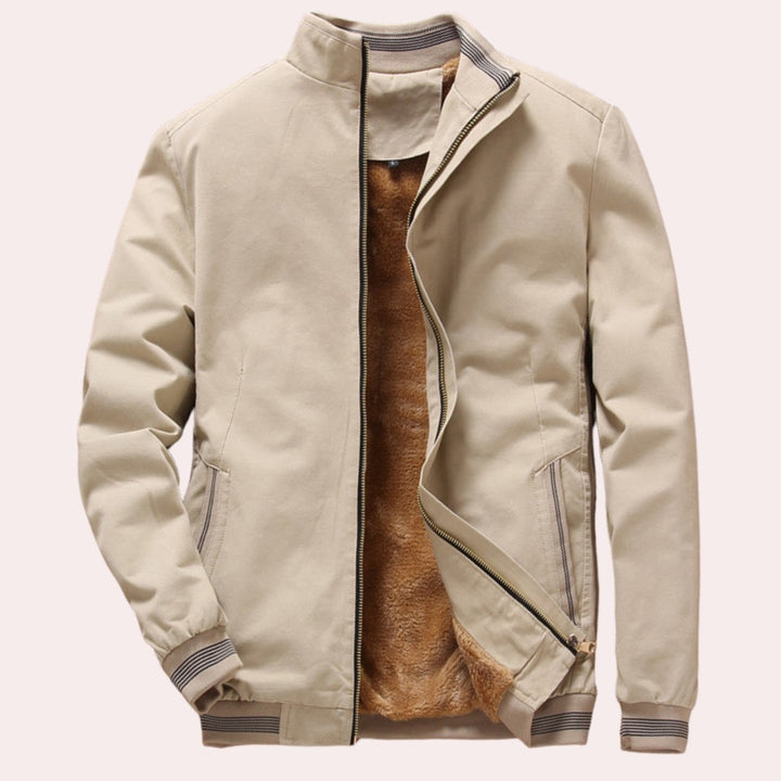Alderbrook - Plush-Lined Bomber Jacket Ribbed Stand Collar Zip Front