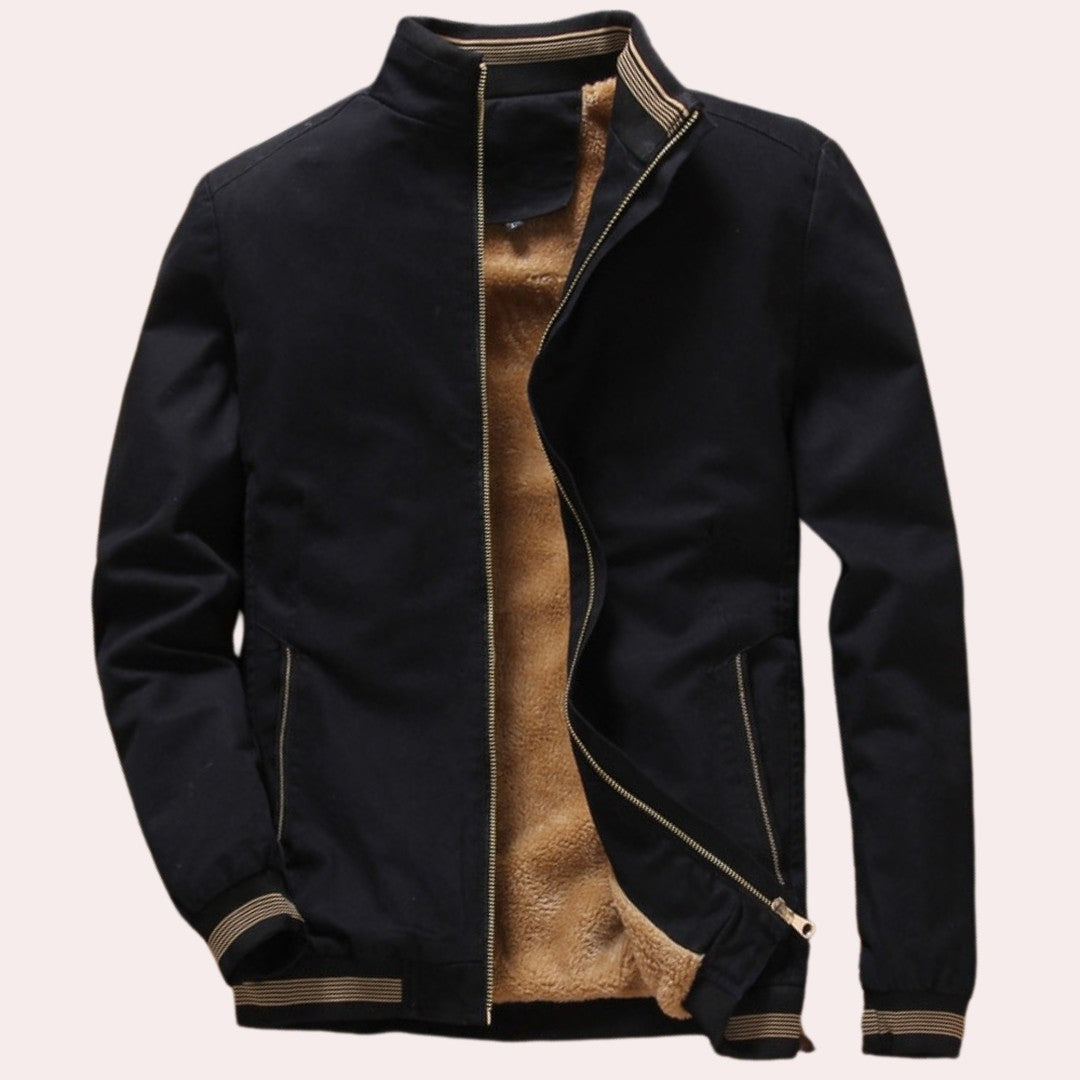 Alderbrook - Plush-Lined Bomber Jacket Ribbed Stand Collar Zip Front