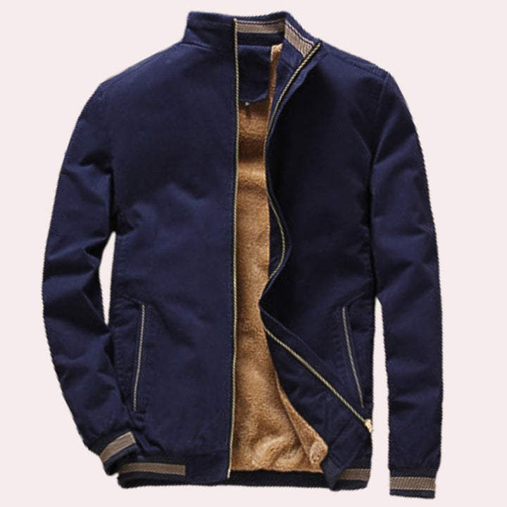 Alderbrook - Plush-Lined Bomber Jacket Ribbed Stand Collar Zip Front