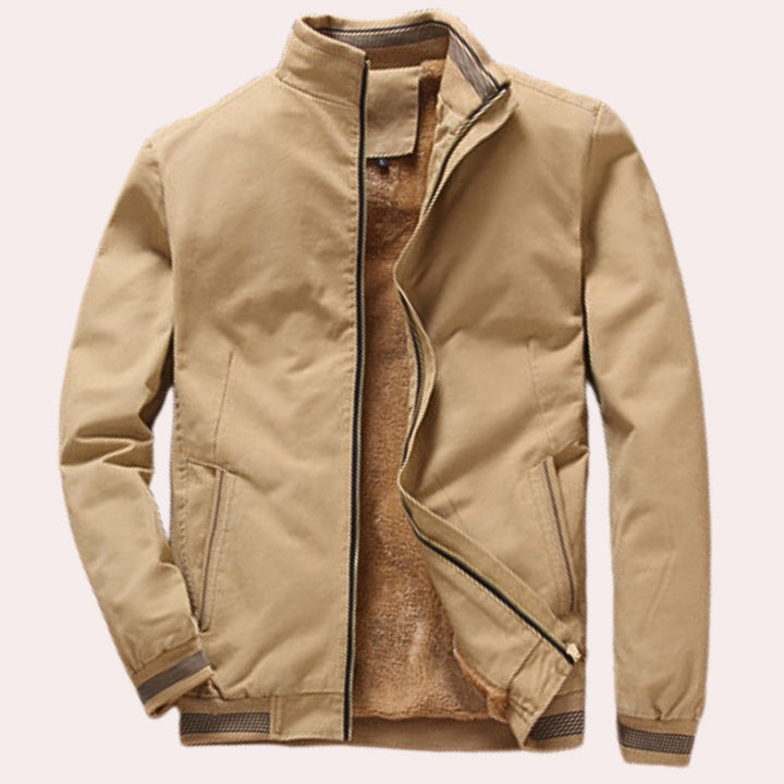 Alderbrook - Plush-Lined Bomber Jacket Ribbed Stand Collar Zip Front
