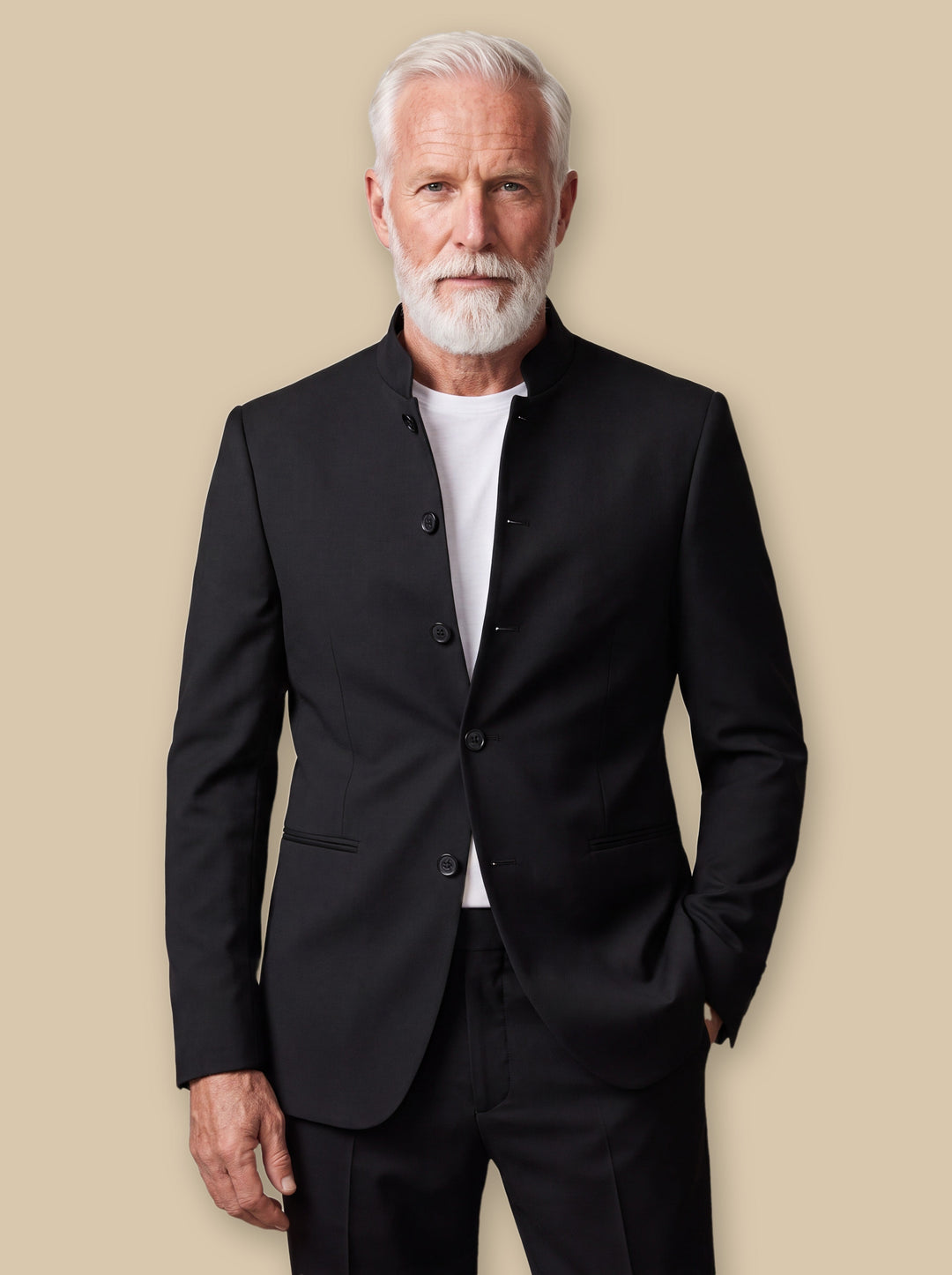 Slim Fit Stand Collar Blazer with Single-Breasted Front