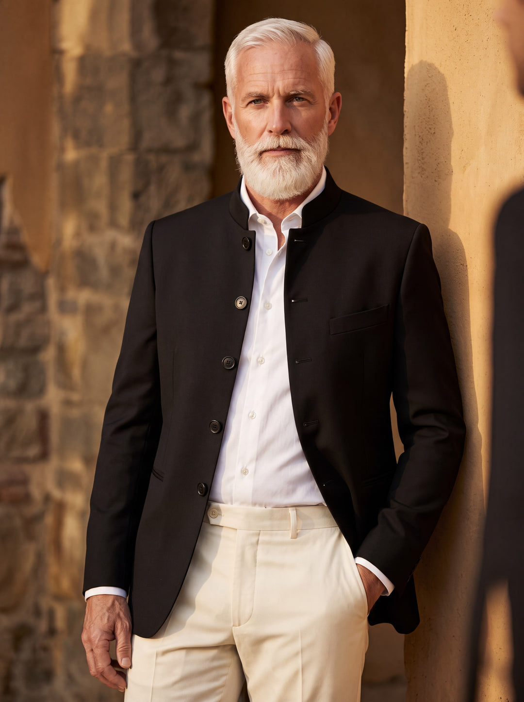 Slim Fit Stand Collar Blazer with Single-Breasted Front