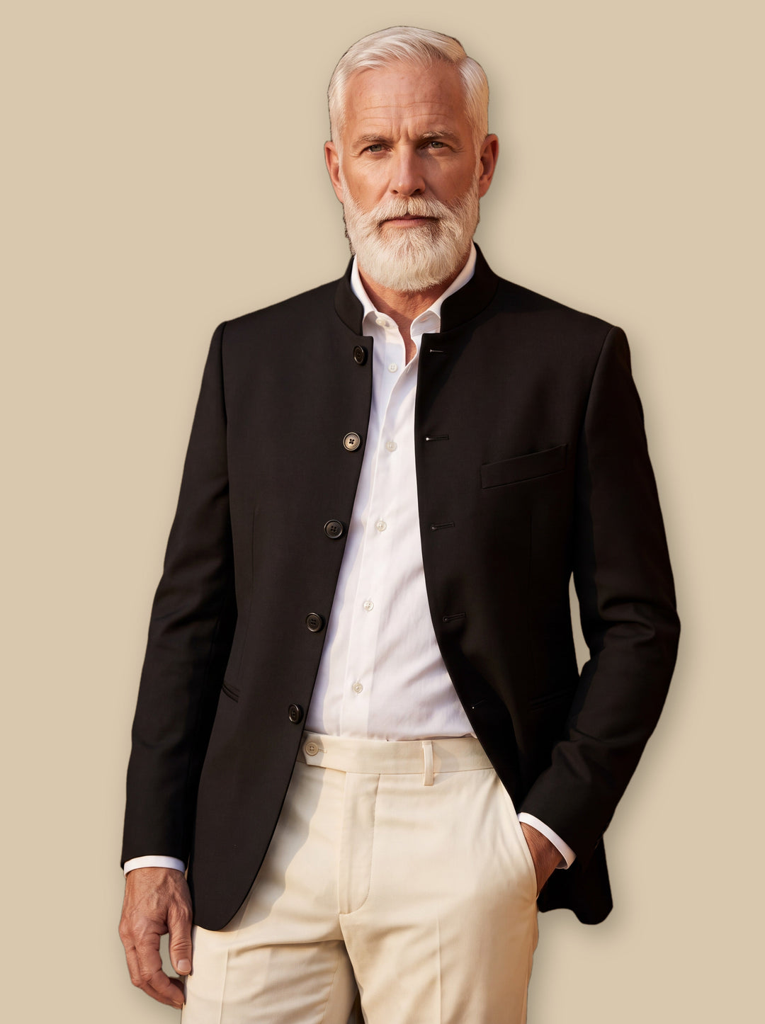 Slim Fit Stand Collar Blazer with Single-Breasted Front