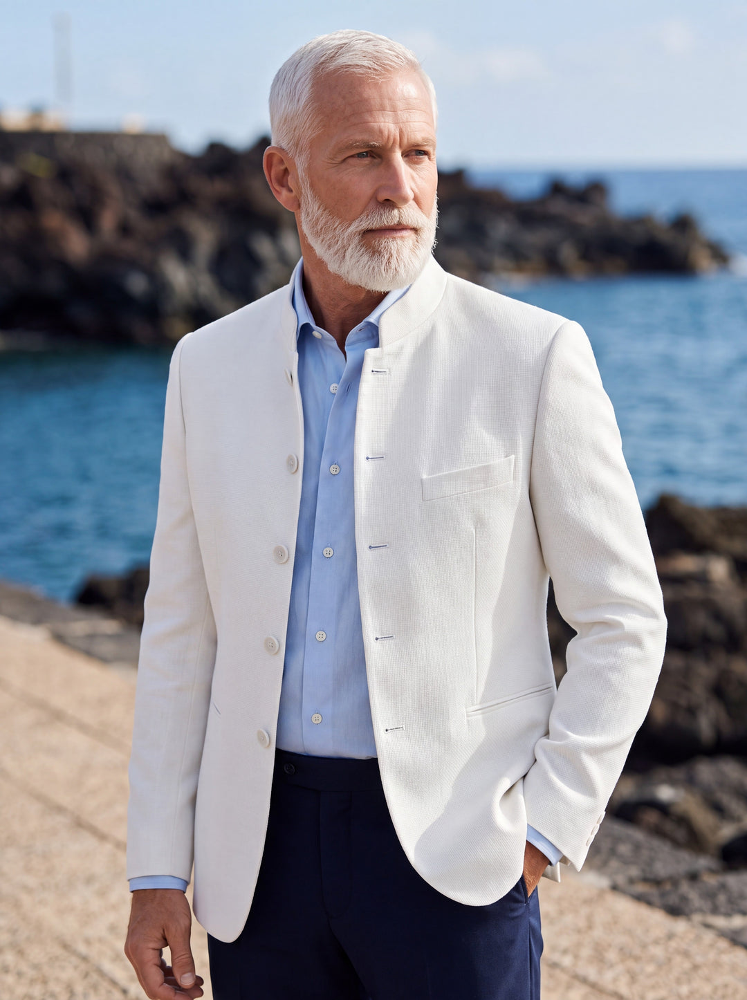 Slim Fit Stand Collar Blazer with Single-Breasted Front