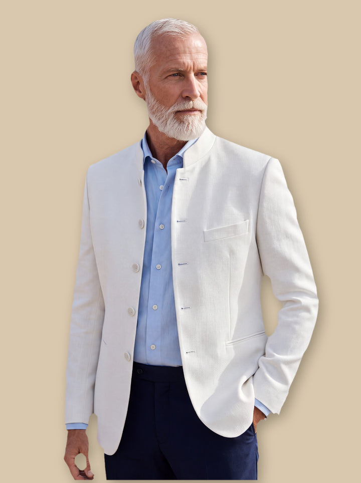 Slim Fit Stand Collar Blazer with Single-Breasted Front