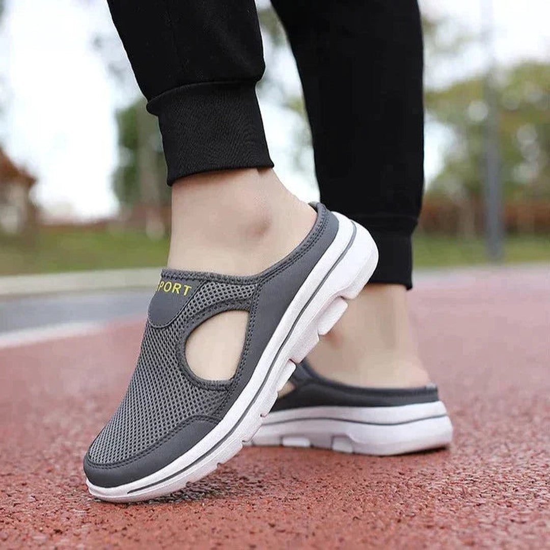 Cork-Sole Knit Slippers - Grey