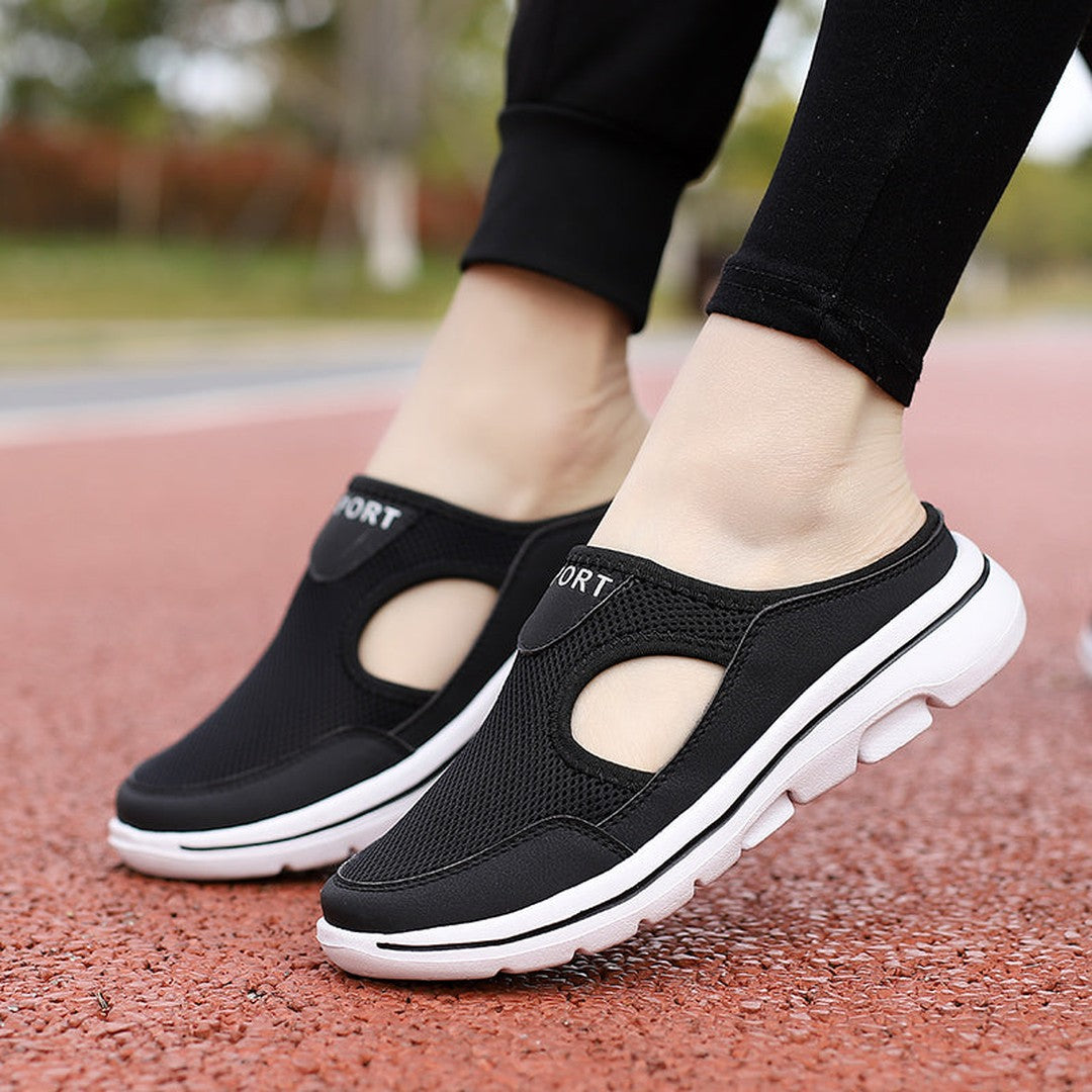 Cork-Sole Knit Slippers - Black