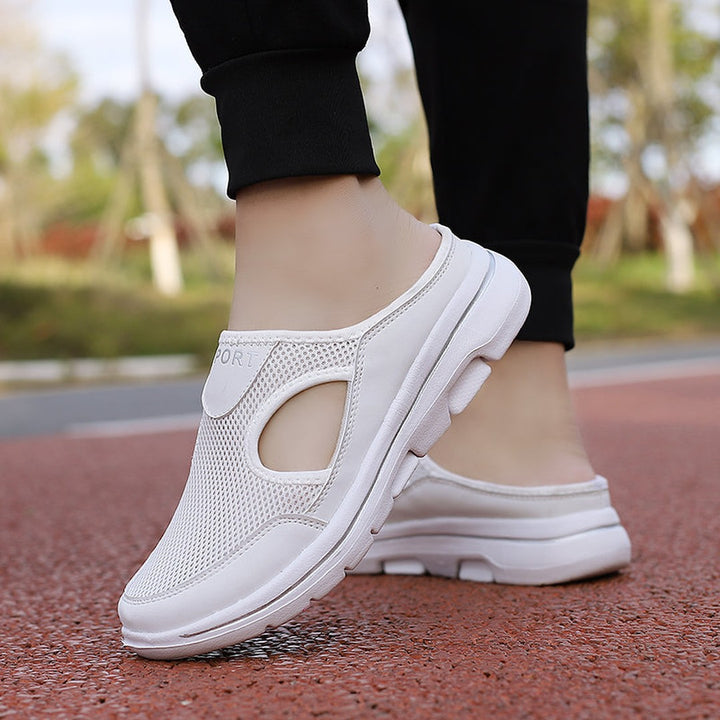 Cork-Sole Knit Slippers - White