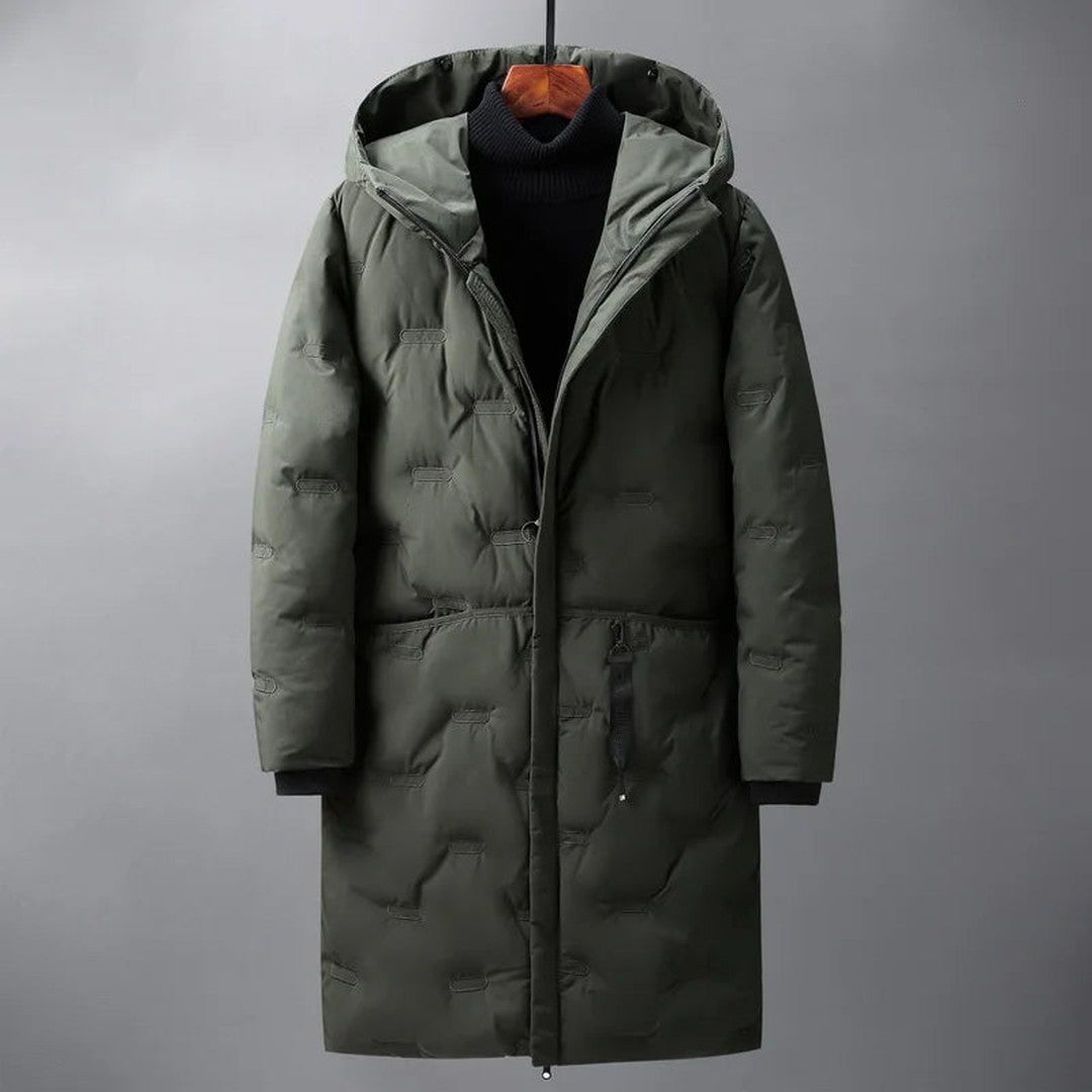 Amberley Fold - Long Hooded Puffer Parka Wave Quilting Drawcord Waist Zip Front