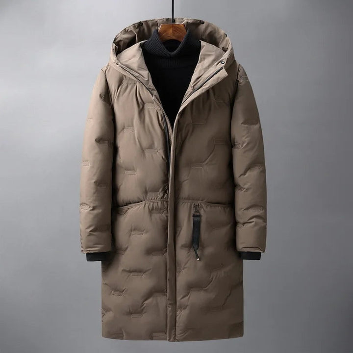 Amberley Fold - Long Hooded Puffer Parka Wave Quilting Drawcord Waist Zip Front