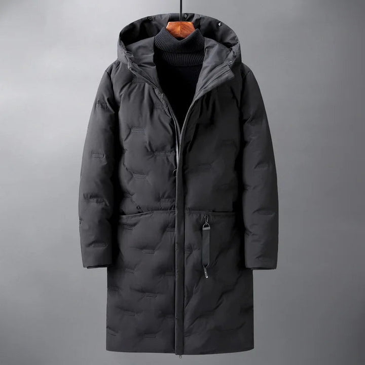 Amberley Fold - Long Hooded Puffer Parka Wave Quilting Drawcord Waist Zip Front
