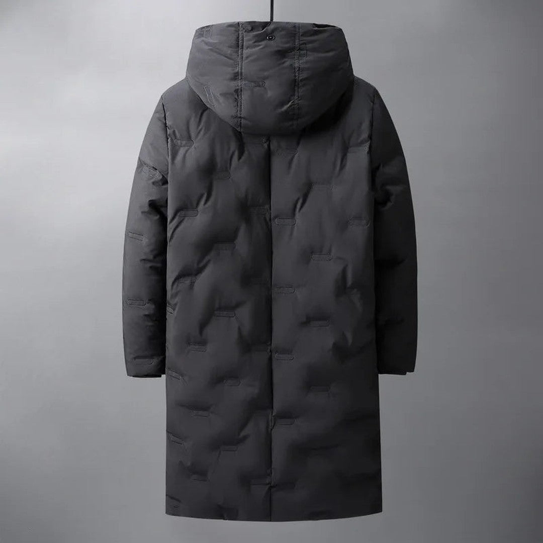 Amberley Fold - Long Hooded Puffer Parka Wave Quilting Drawcord Waist Zip Front