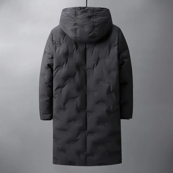 Amberley Fold - Long Hooded Puffer Parka Wave Quilting Drawcord Waist Zip Front