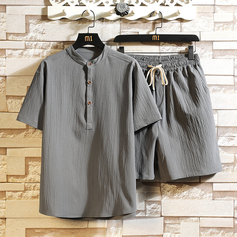 Henley Top and Drawstring Shorts Set