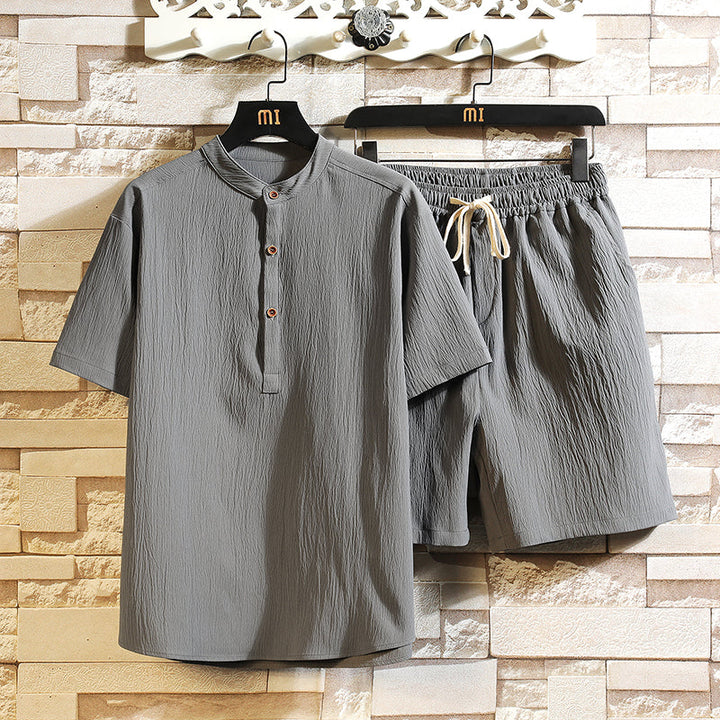 Henley Top and Drawstring Shorts Set