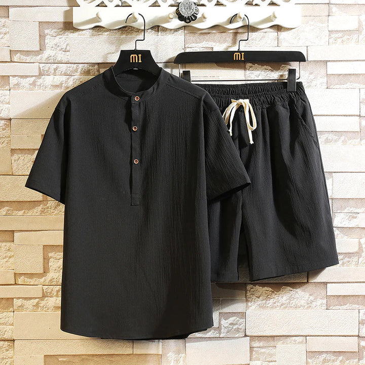 Henley Top and Drawstring Shorts Set