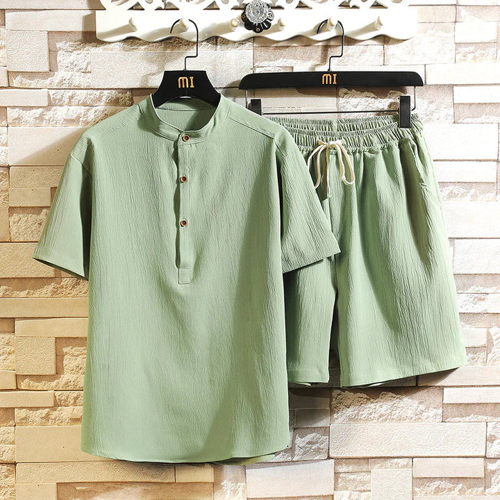 Henley Top and Drawstring Shorts Set
