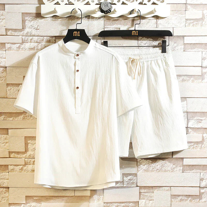 Henley Top and Drawstring Shorts Set