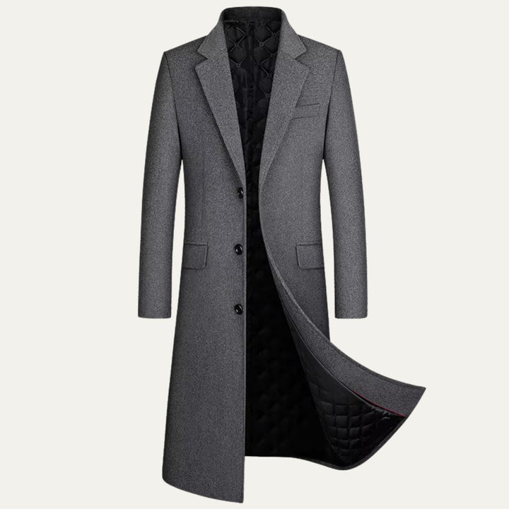 Ashcombe & Rye - Extra-Long Wool-Look Overcoat Notch Lapel Diamond-Quilted Lining