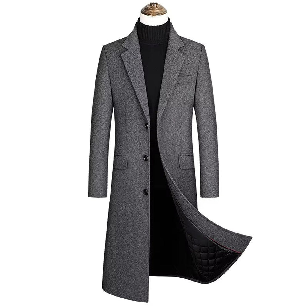 Ashcombe & Rye - Extra-Long Wool-Look Overcoat Notch Lapel Diamond-Quilted Lining