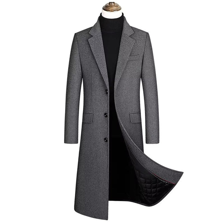 Ashcombe & Rye - Extra-Long Wool-Look Overcoat Notch Lapel Diamond-Quilted Lining