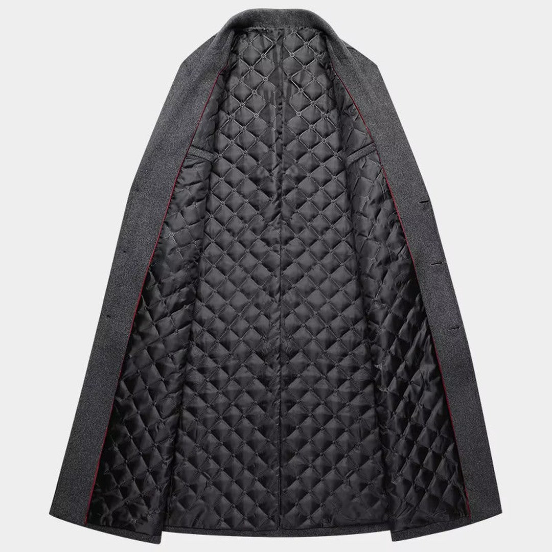 Ashcombe & Rye - Extra-Long Wool-Look Overcoat Notch Lapel Diamond-Quilted Lining