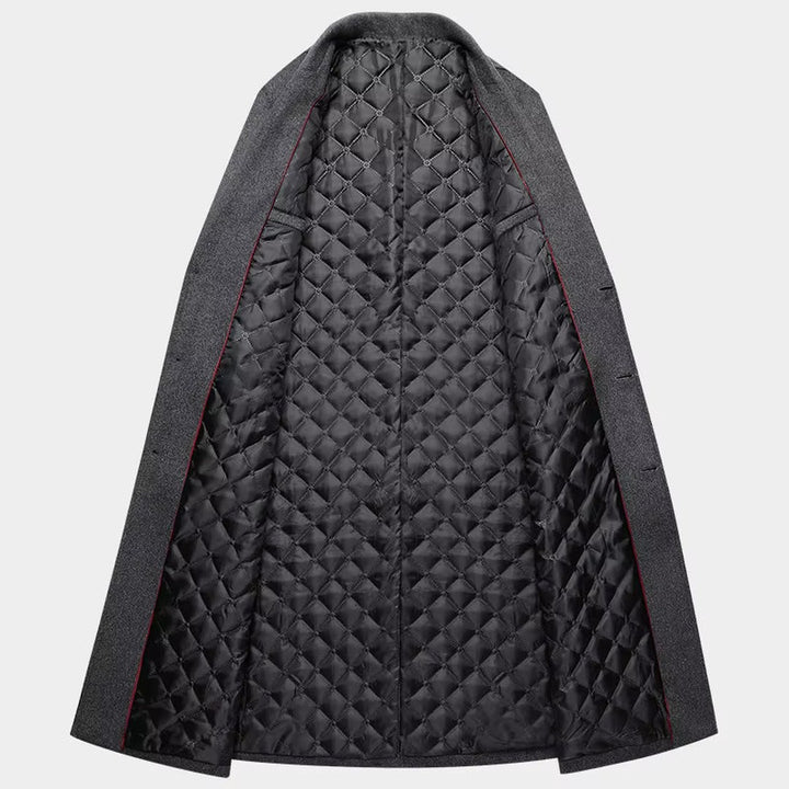 Ashcombe & Rye - Extra-Long Wool-Look Overcoat Notch Lapel Diamond-Quilted Lining