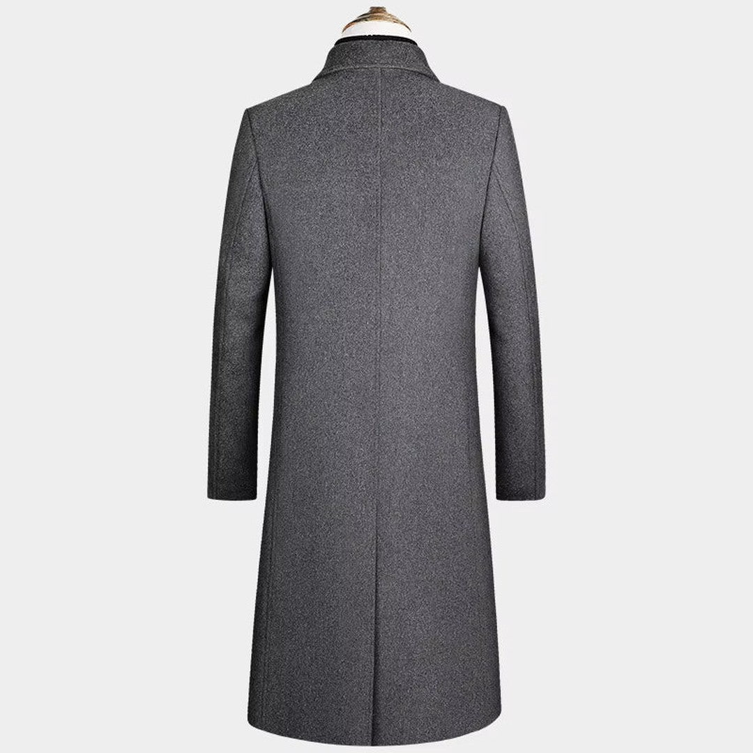 Ashcombe & Rye - Extra-Long Wool-Look Overcoat Notch Lapel Diamond-Quilted Lining