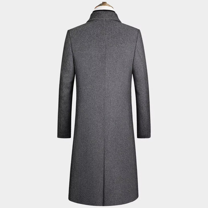 Ashcombe & Rye - Extra-Long Wool-Look Overcoat Notch Lapel Diamond-Quilted Lining