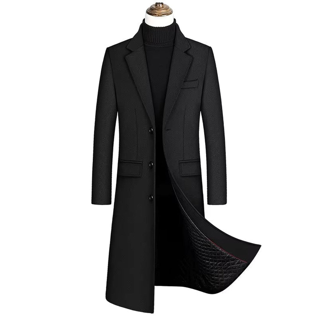 Ashcombe & Rye - Extra-Long Wool-Look Overcoat Notch Lapel Diamond-Quilted Lining