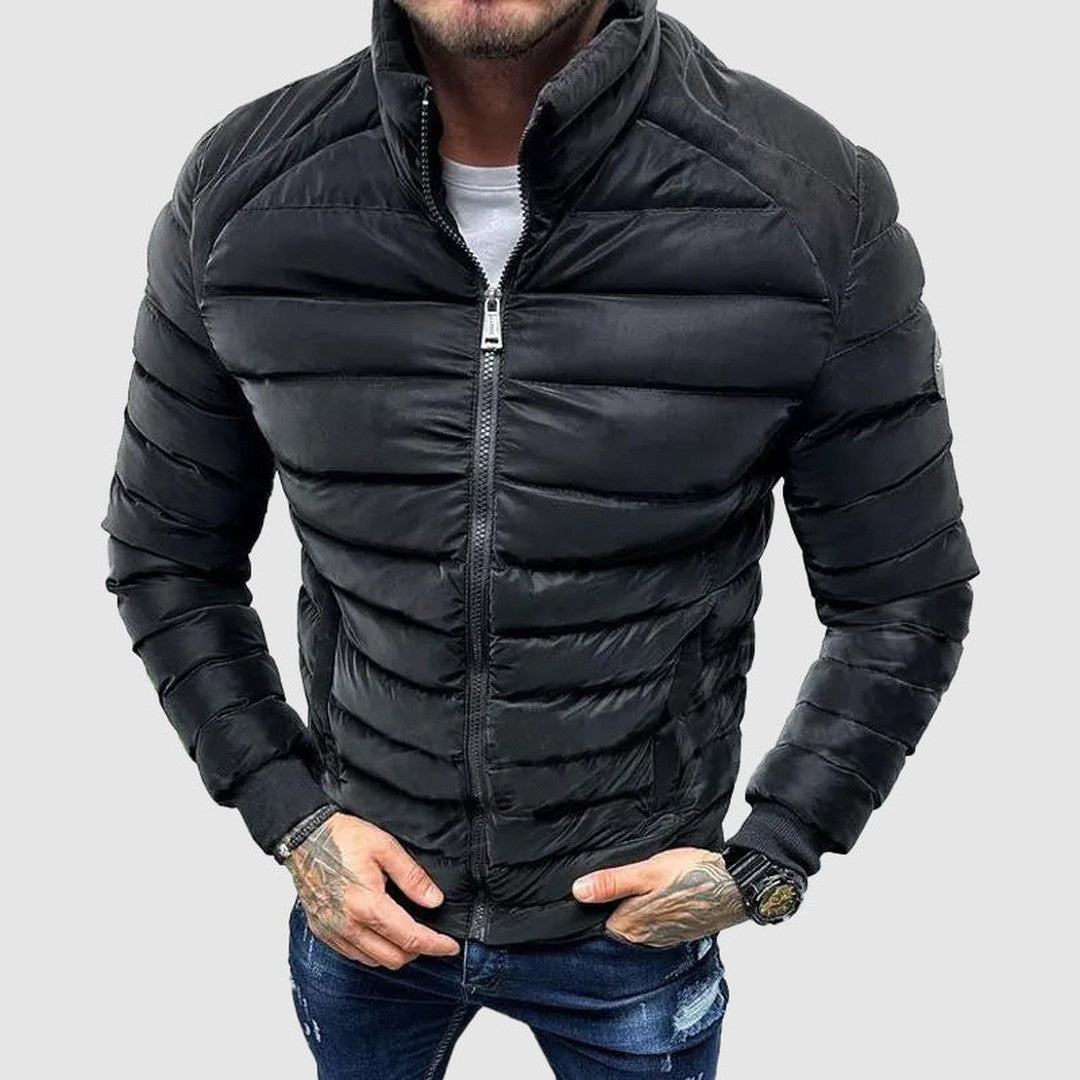 Ashgrove Mill - Quilted Puffer Jacket Horizontal Channels Stand Collar Zip Front