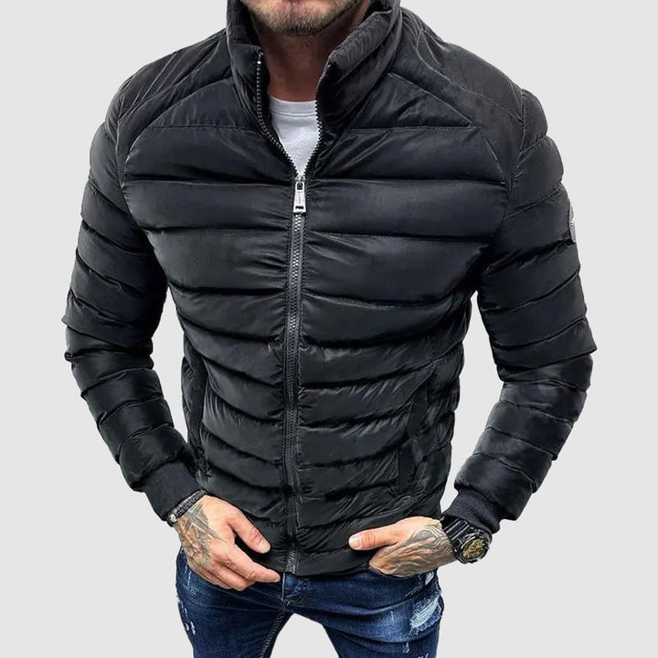 Ashgrove Mill - Quilted Puffer Jacket Horizontal Channels Stand Collar Zip Front