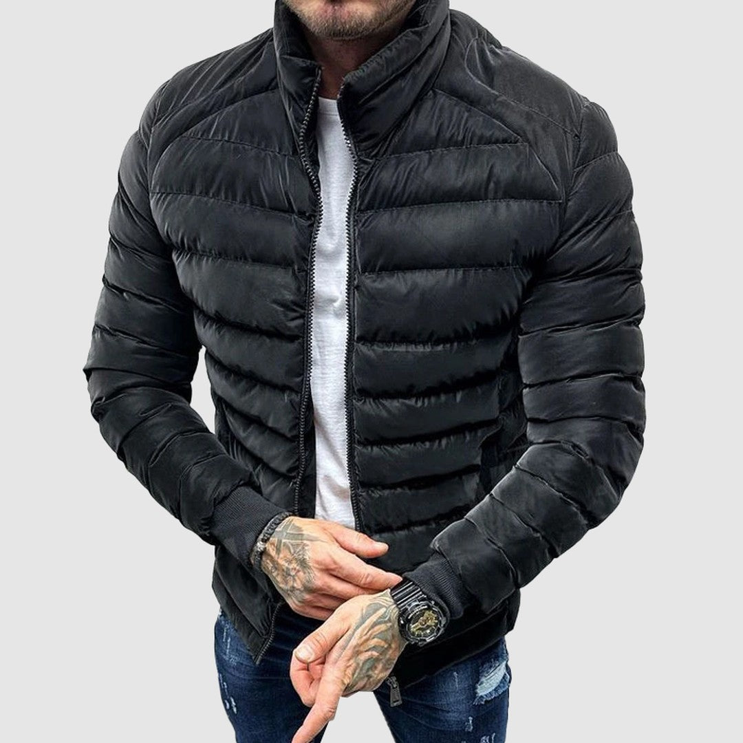 Ashgrove Mill - Quilted Puffer Jacket Horizontal Channels Stand Collar Zip Front