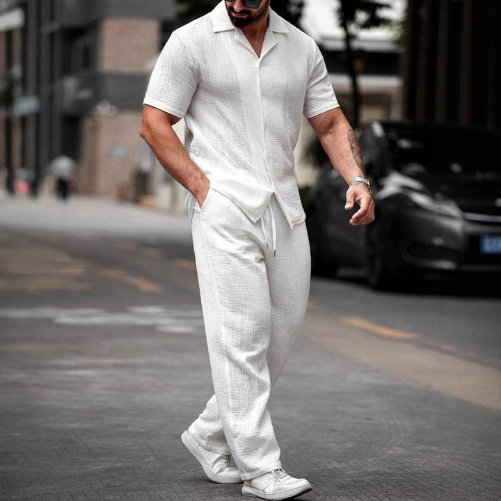 Camp Collar Shirt and Straight Leg Trousers Set