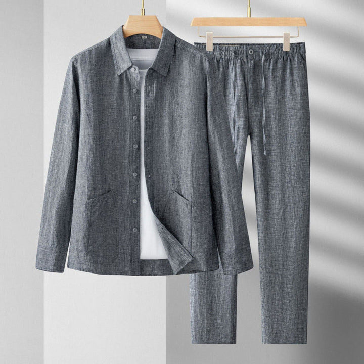 Linen-Look Long Sleeve Shirt and Trousers Set