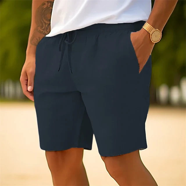 Linen-Look Elastic Waist Shorts