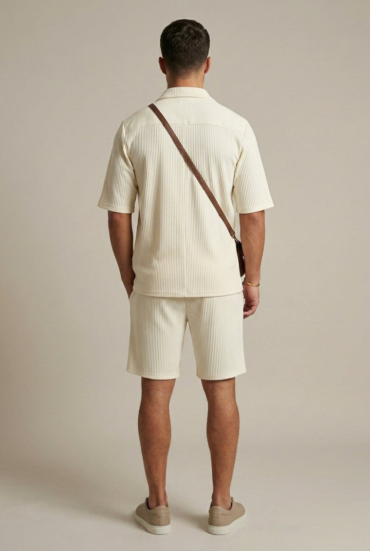 Ribbed Short Sleeve Shirt and Drawstring Trousers Set