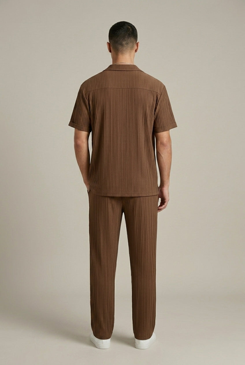 Textured Shirt and Tailored Drawstring Trousers Set