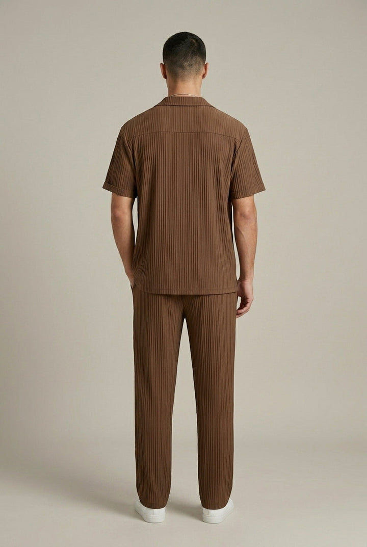 Textured Shirt and Tailored Drawstring Trousers Set