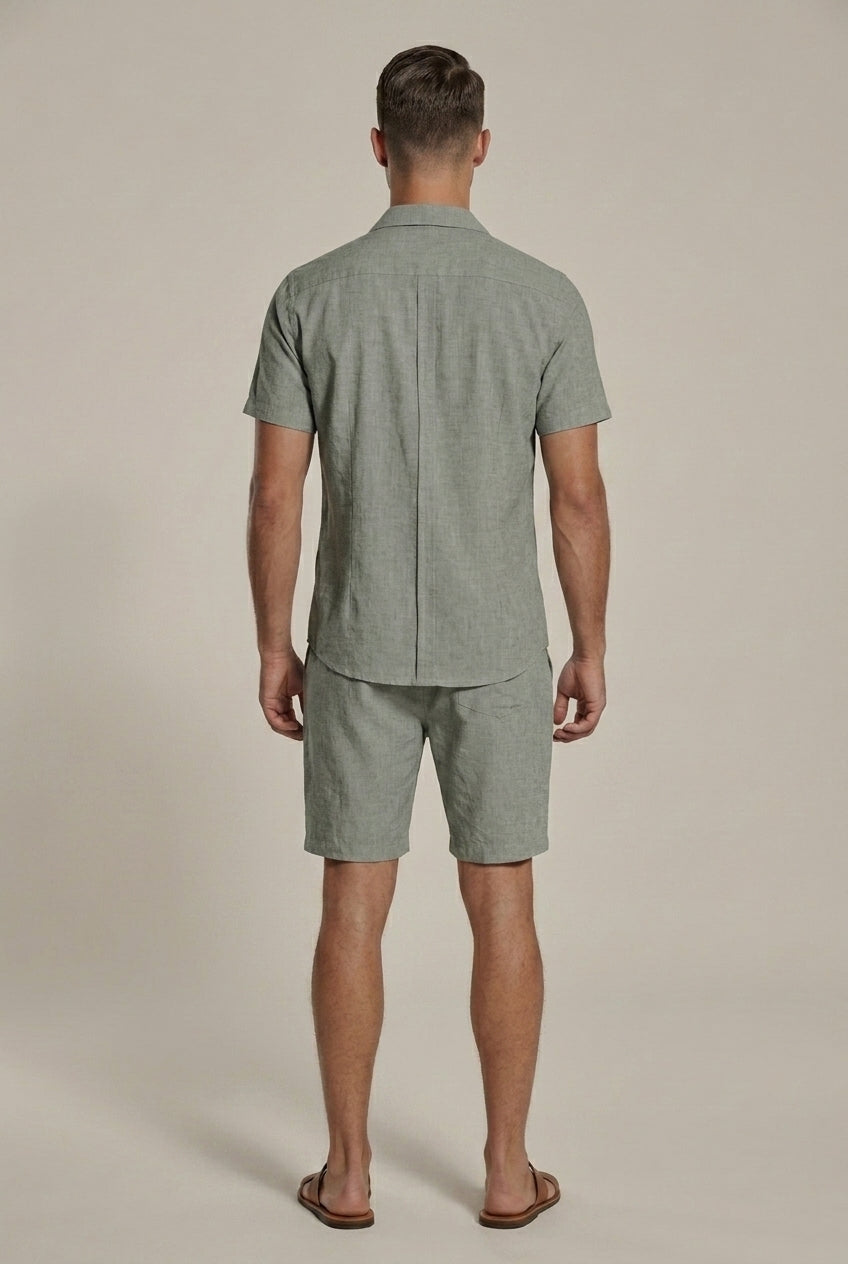 Linen-Look Short Sleeve Shirt and Shorts Set