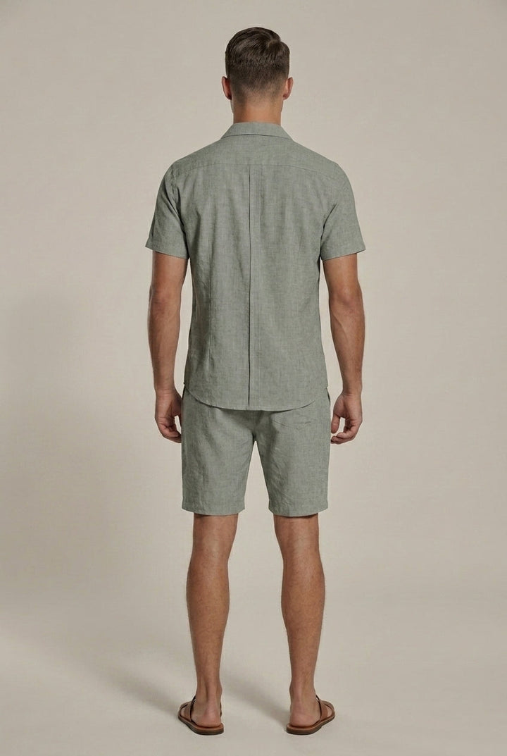 Linen-Look Short Sleeve Shirt and Shorts Set