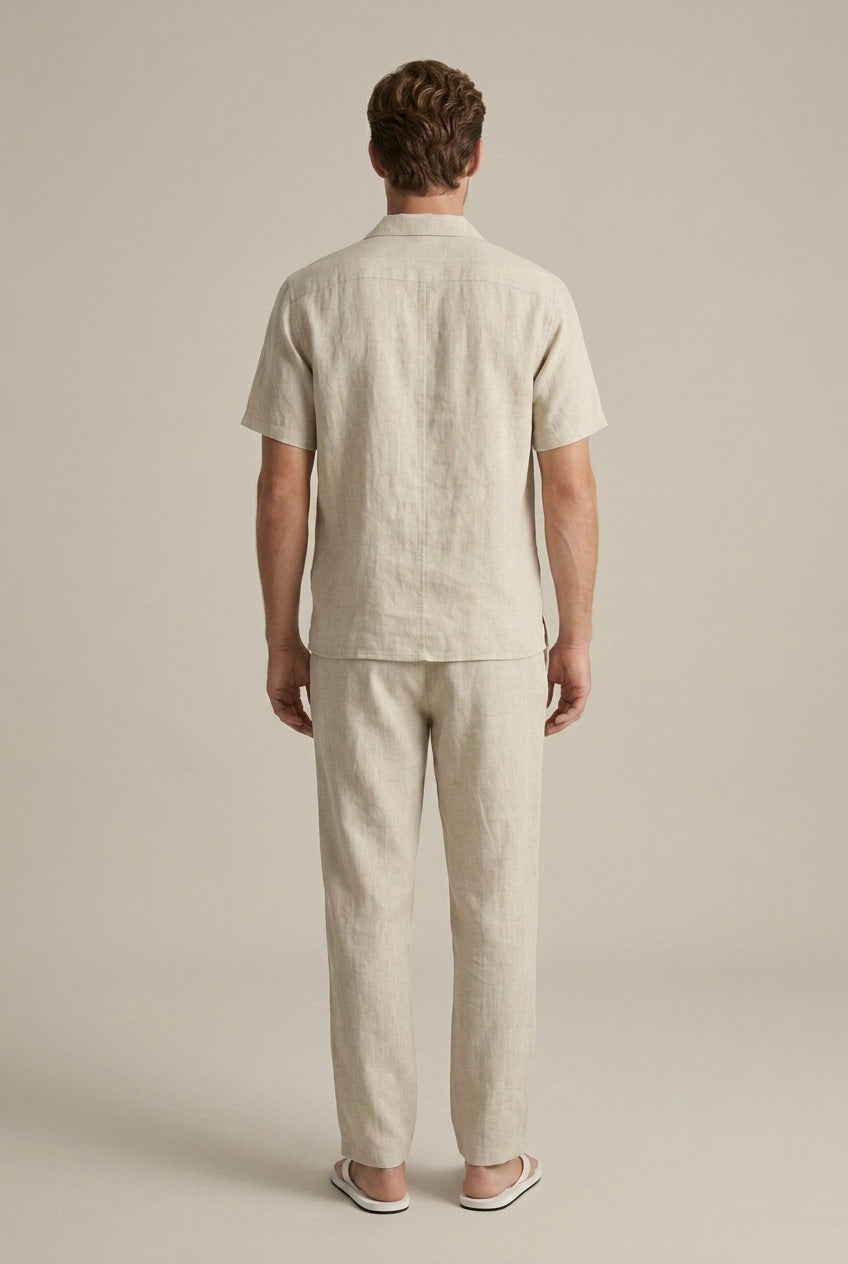 Linen-Look Short Sleeve Shirt and Trousers Set