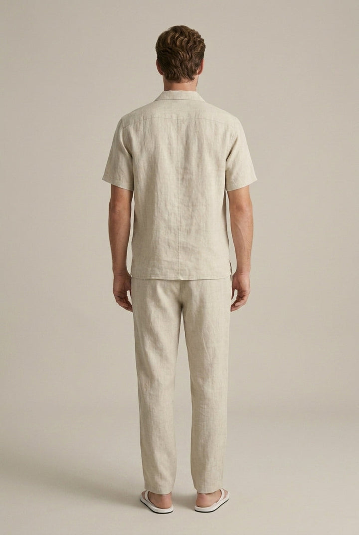Linen-Look Short Sleeve Shirt and Trousers Set