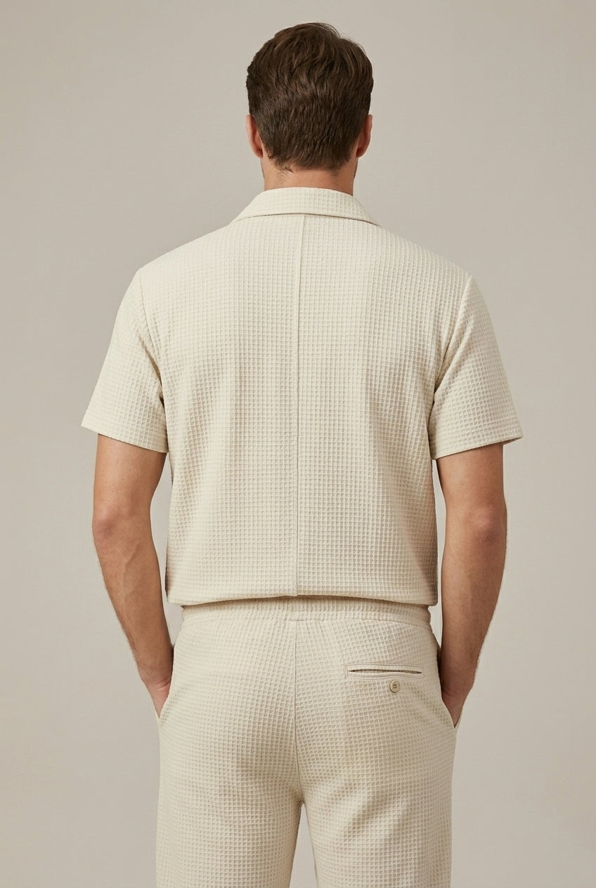 Waffle Texture Shirt and Straight Leg Trousers Set