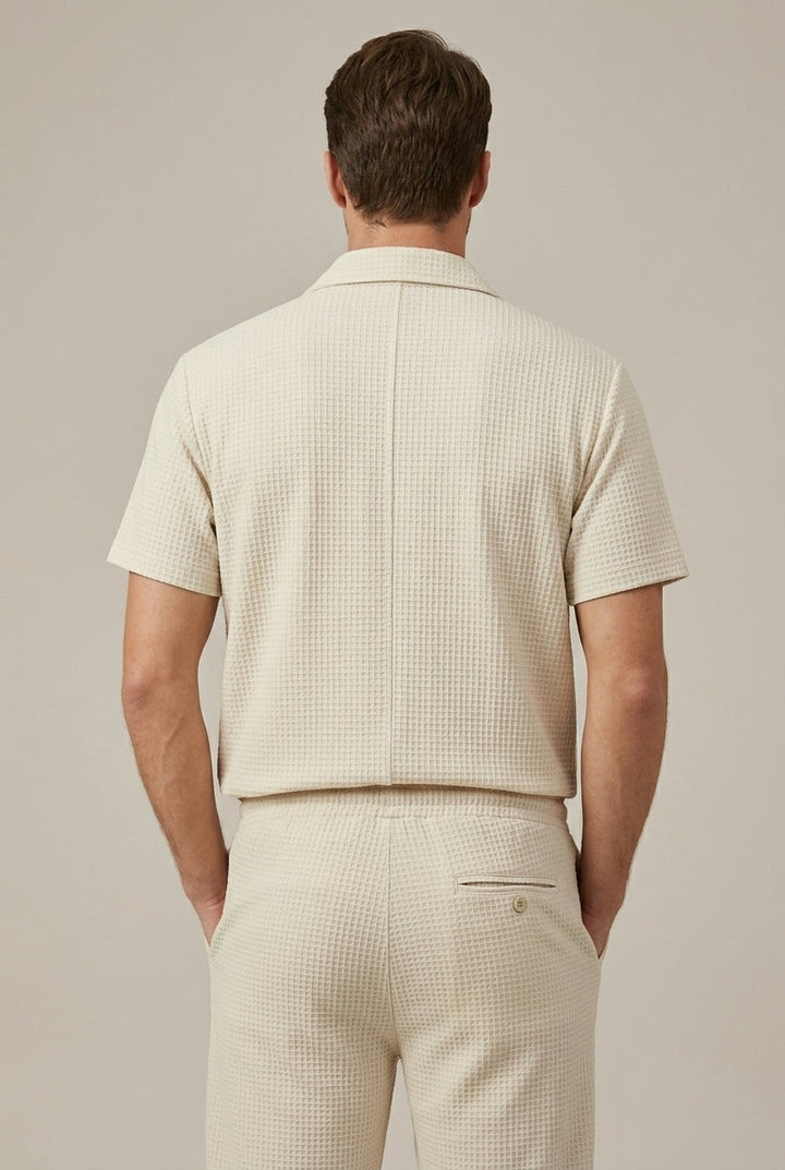 Waffle Texture Shirt and Straight Leg Trousers Set