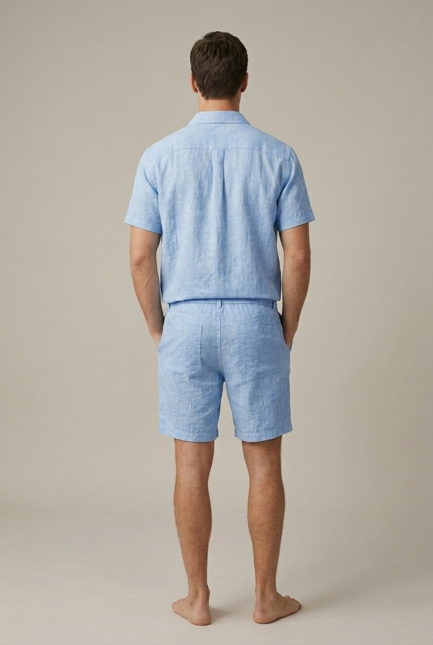 Short Sleeve Woven Shirt and Drawstring Shorts Set