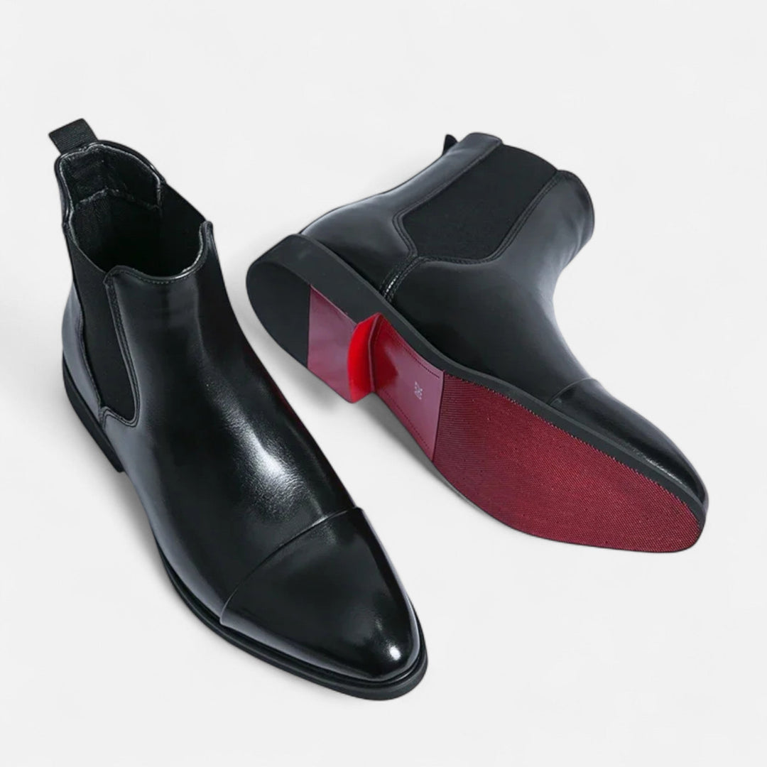 Black Chelsea Boots with Red Sole