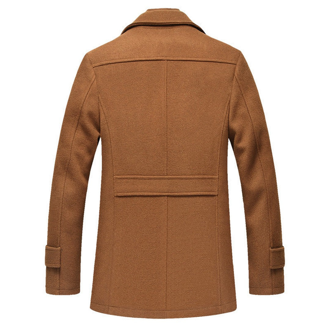 Brindley & Co - Wool-Look Mid-Length Coat Shirt Collar Knit Collar Layer Button Front