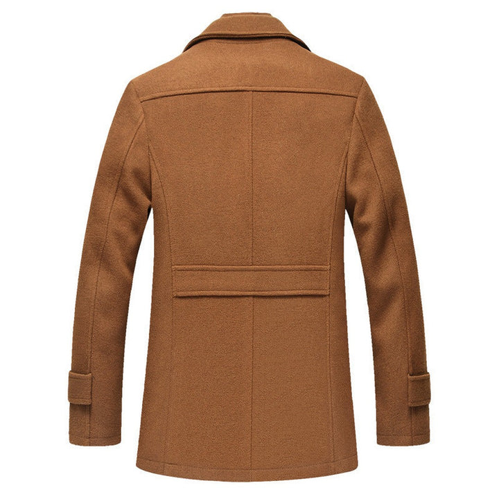 Brindley & Co - Wool-Look Mid-Length Coat Shirt Collar Knit Collar Layer Button Front
